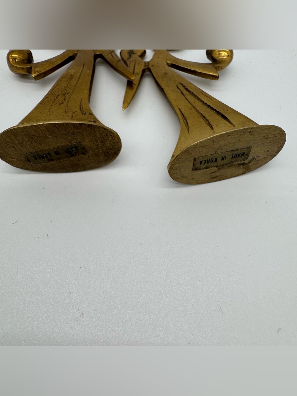 Vintage Mid Century Brutalist Solid Brass Angel Candle Holders Made in Korea - Picture 4 of 8